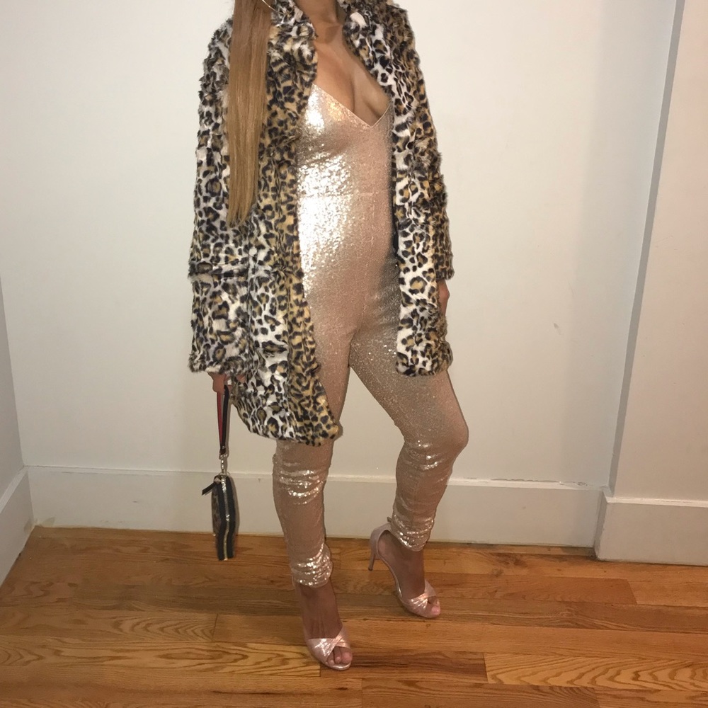 Sexy rose gold sequins jumpsuit
